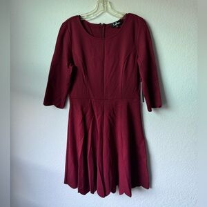 Lulus Burgundy Fit & Flare Dress Medium 3/4 Sleeve Skater Dress NWT